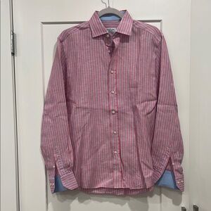 MENS ITALIAN LINEN STRIPED BUTTON DOWN